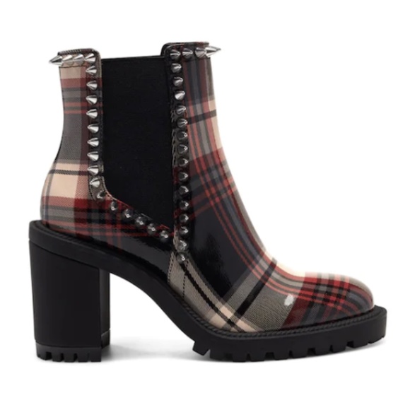 NEW Jessica Simpson Demmie Plaid Patent Stud Chunky Lug Sole Chelsea Booties - Picture 2 of 6